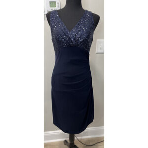 Vintage Lauren Ralph Lauren Dress Navy Blue Sequins Faux Wrap Cocktail Sheath 4